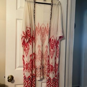 Chico’s Cream, Orange & Brown Cardigan Duster
Size: 3 (XL/16)